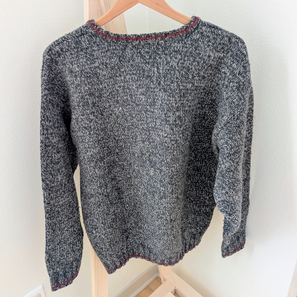 Vintage Eddie Bauer Textured Speckled Wool Blend Crewneck In Gray/Burgundy - Picture 6 of 8